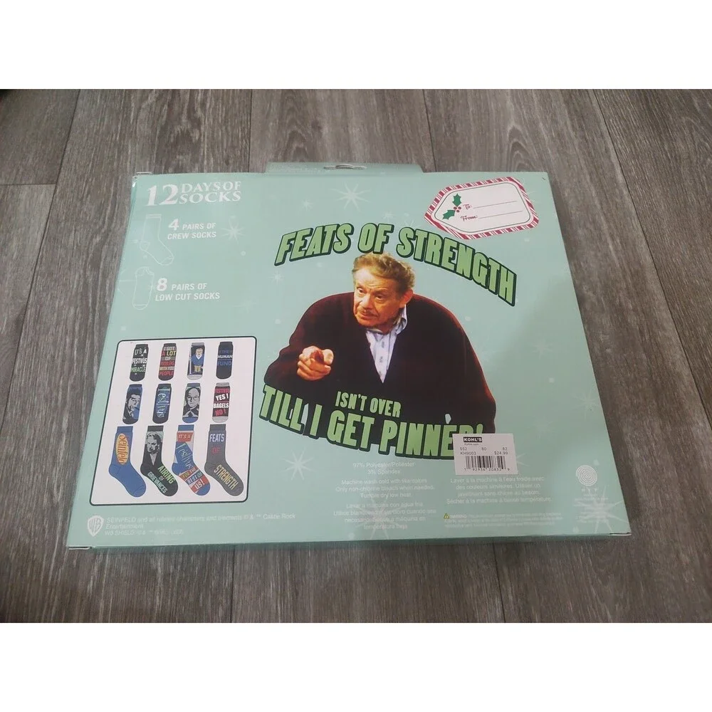 Seinfeld Festivus 12 Days of Socks Mens Pairs- 8 Low Cut 4 Crew- Christmas Gift